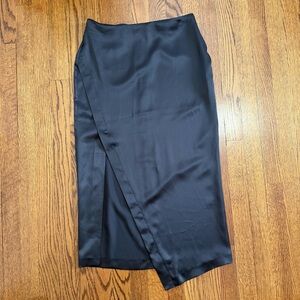 Zara Black Satin Long Asymmetrical Skirt Size Small